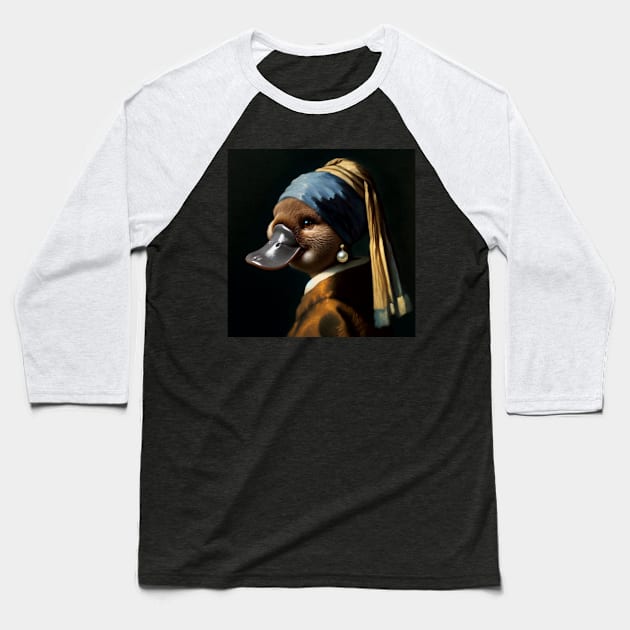 Wildlife Conservation - Pearl Earring Platypus Meme Baseball T-Shirt by Edd Paint Something